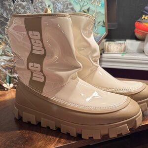 UGG Glossy Cream and Tan Boots